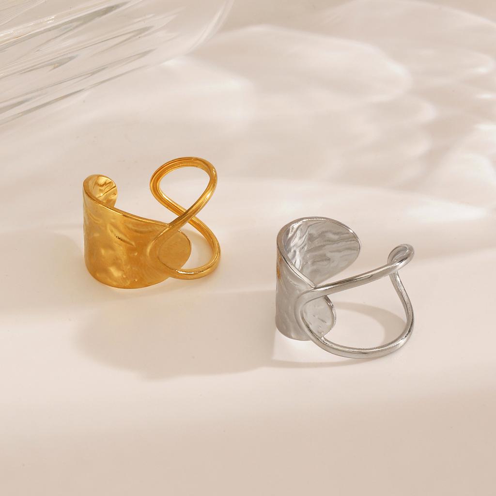 Retro Irregular Geometric Open Ring Stainless Steel Gold Color Hip Hop Finger Rings Minimalist Zircon Gift Wholesale