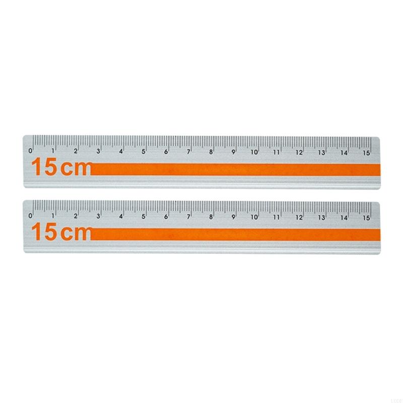 Pack Of 2 15cm Aluminum Straight Ruler With Anti Slip Grip And Clear Marking