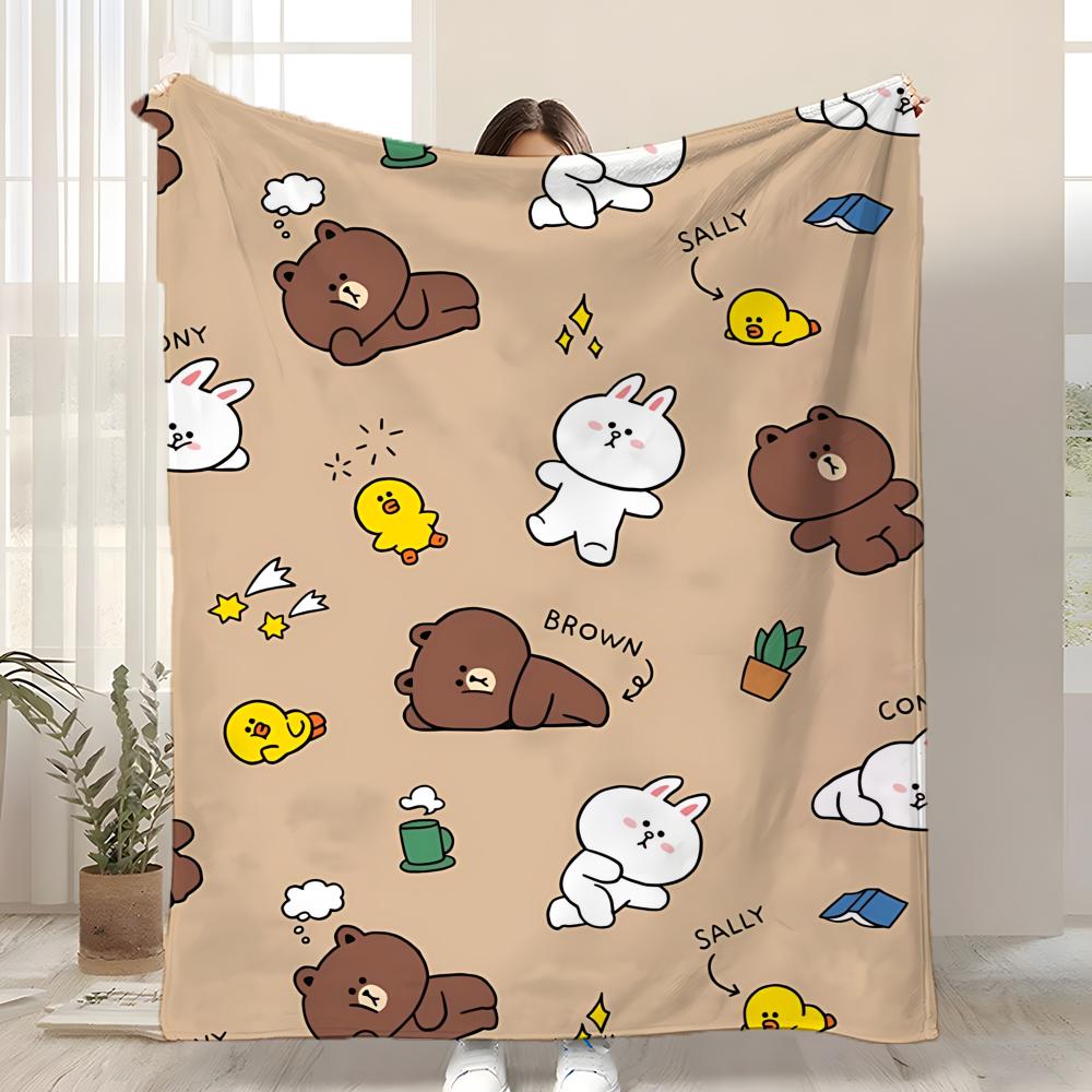 B-Brown Bear and C-Cony Throw Kid-Friendly Flannel Throw Blanket Soft Warm Anti-Static Washable All Season