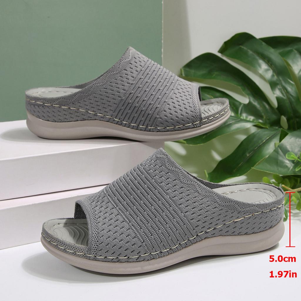 Platform Sandals Elastic Flying Fabric Breathable Slippers Soft Sole Casual Beach Slippers