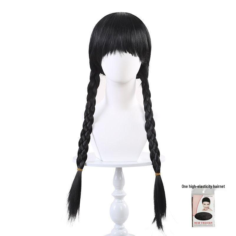 Wednesday Costume Wig - Black Straight Braid with Bangs for Performance