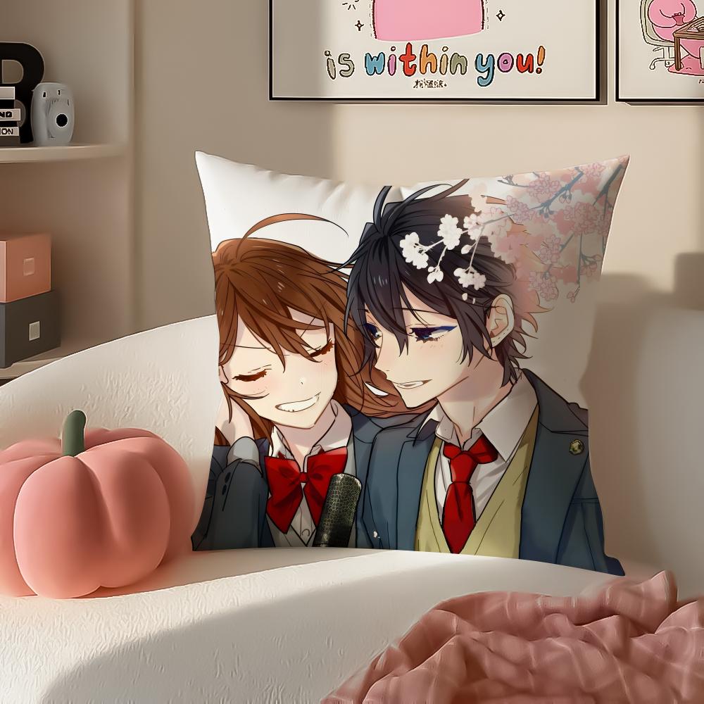 Sweet Romantic Japanese Anime HHorimiya Cushion Cover Pillowcase Short Plush Invisible Zipper Room Sofa Cushion Cover