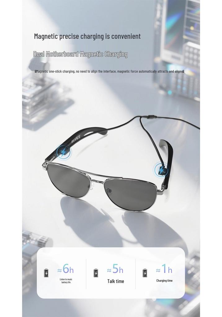Sleek AI Smart Glasses: Auto Power, Bluetooth Calls, Music, UV Protection - Black Tech