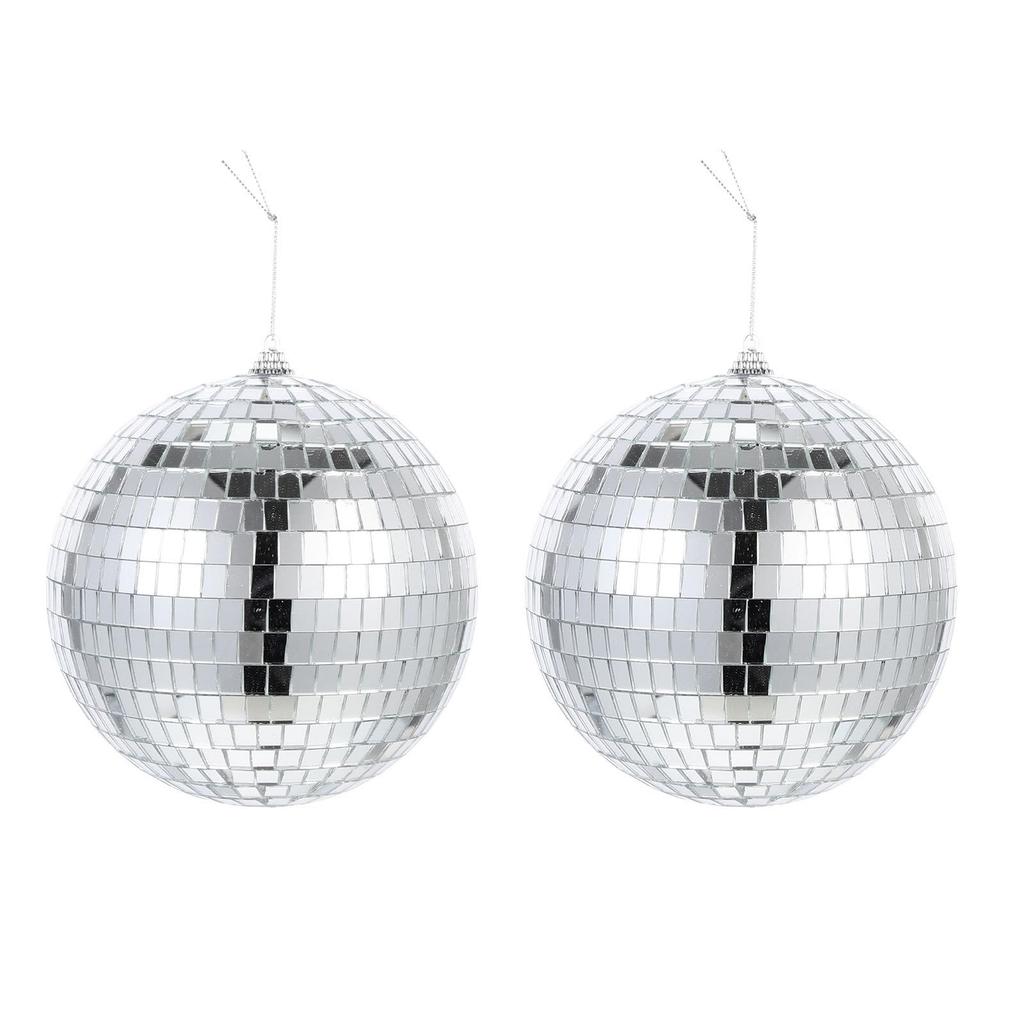 Lurrose Mirror Balls, 15cm, Set of 2, Hanging, Reflective, Disco Light, Christmas Decoration, Tree Ornament, Silver