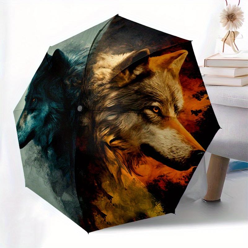 "Fire & Ice Wolf: Unique Dual Color Wildlife Art Print" Umbrella, Portable 3 Fold Compact Umbrella for Men & Women,S121