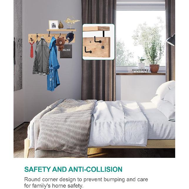 Wall Mounted Coat Rack with 8 Hooks & Storage Shelf - Multi-Functional Coat Hanger with Upper Shelf for Bathroom, Entrance, Living Room, Bedroom -