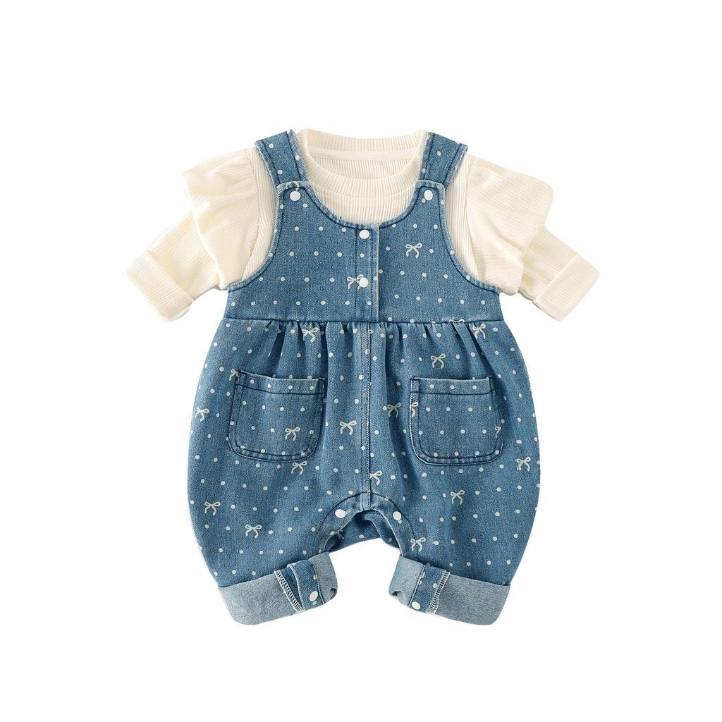 2026 New Infant Girl Spring Puff Sleeve Two-Piece Overall Set