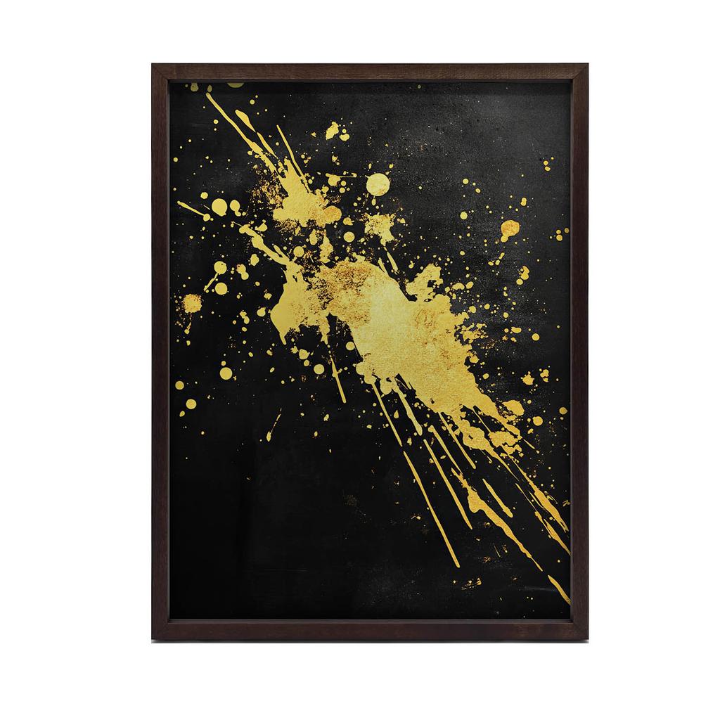 Złote Iskry Na Czarnym Tle Złote Iskry Na Czarnym Tle, 30X40 Cm, Rama Aluminiowa Złota, Papier Matowy 230 Gsm