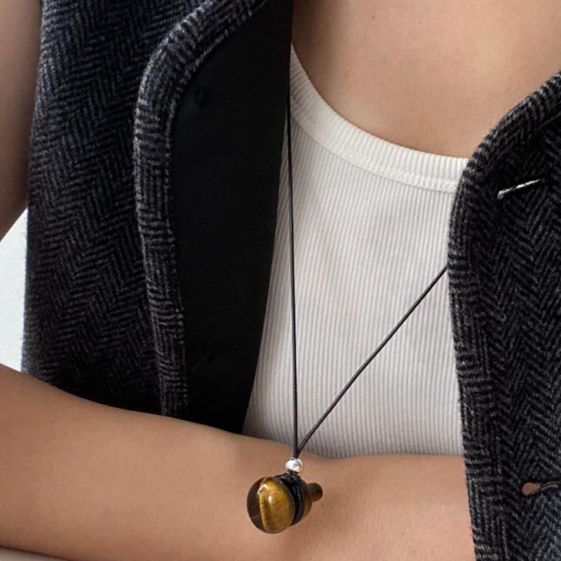 Natural Stone Gourd Pendant Sweater Necklace - Simple Design for Women