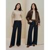 INMAN Women's Side Split Faux Denim High-Waist Wide-Leg Pants