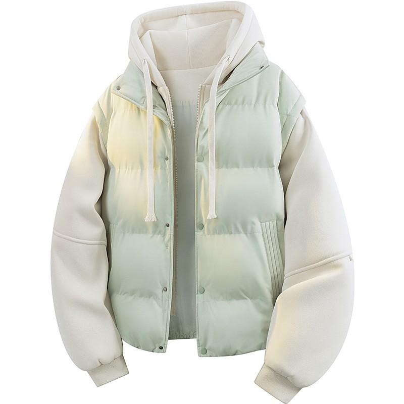 Mens Loose Fit Two-Piece Cotton Puffer Jacket 2026 Winter Casual Fashion Couple Coat