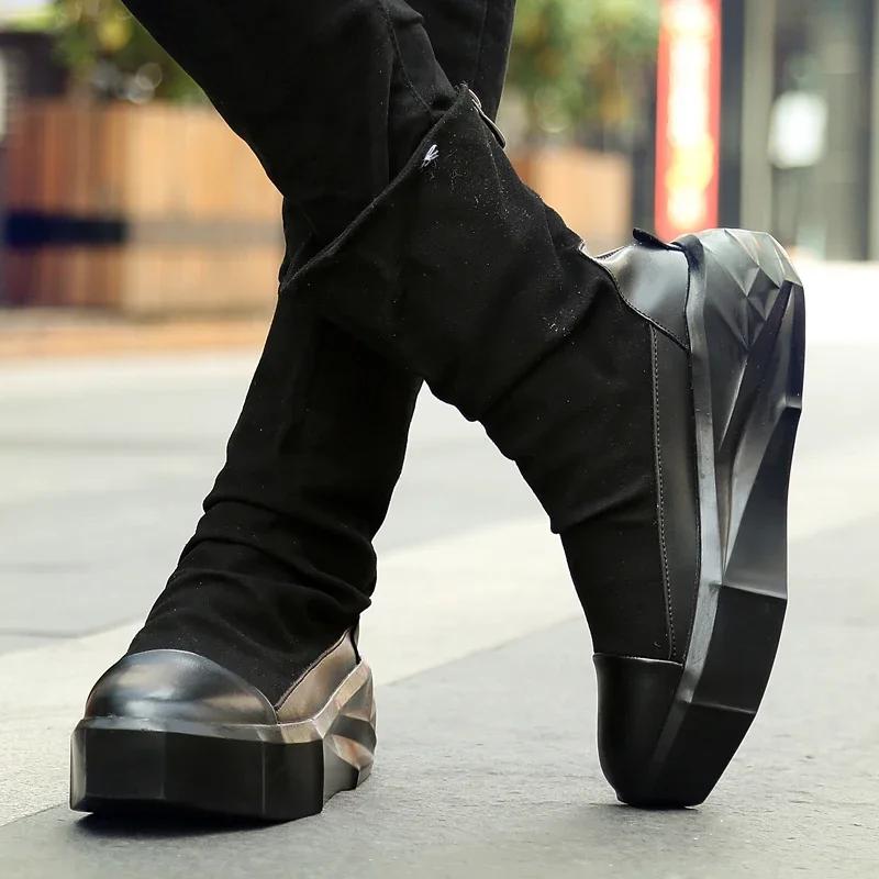 High Top 2025 Autumn New Men's Casual Shoes Fashion Slip On Man Sneakers Outdoor Comfort Trend Shoe Mid-Calf Men Boots Zipper 44