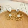 Women's Stud Earrings, Vintage Sweet Hollow Flower-Shaped Earrings with Faux Pearl Embellishments, Suitable for Daily Wear