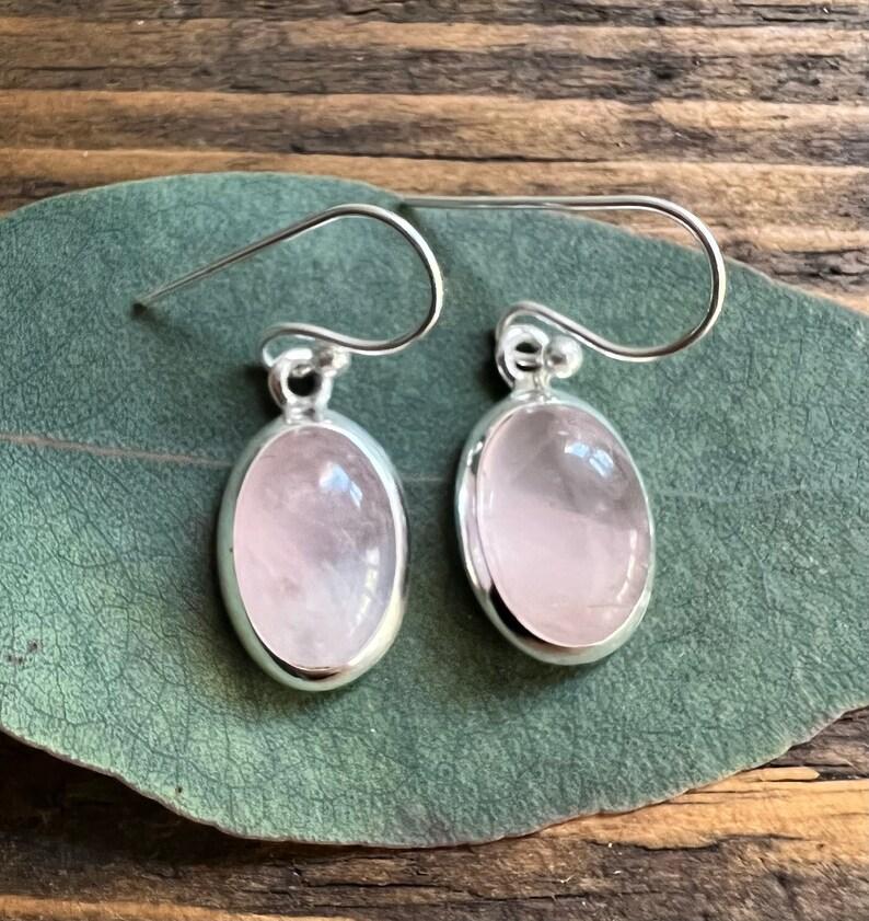 Solid 925 Sterling Silver Rose Quartz Oval Gemstone Earrings Handmade Dangle Earrings Mom Gift