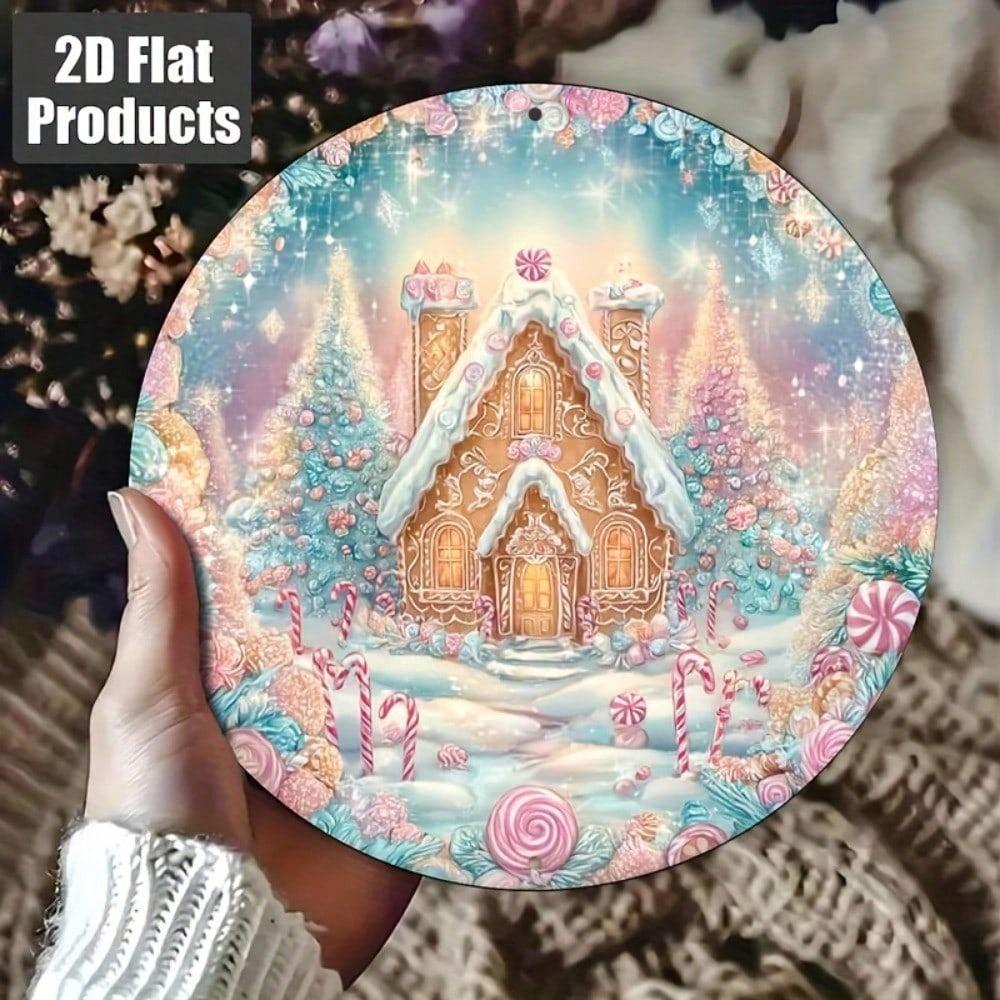 Vintage 2D Flaches Metall Wanddekor Lebkuchenhaus Retro Aluminium Weihnachts Schild