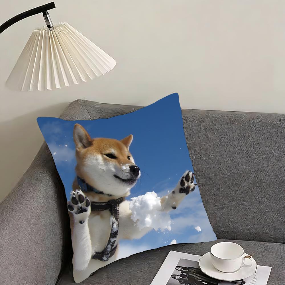 Cute Shiba Inu Cushion Cover Reversible Plush Pillow Cover – For car, sofa, bedroom, perfect as a gift.