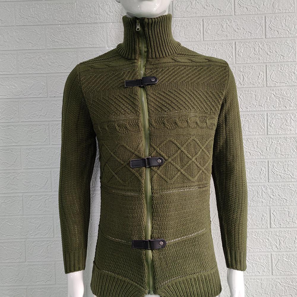 2025 Autumn/Winter Men's Thick High-Neck Leather Buckle Knitted Sweater
