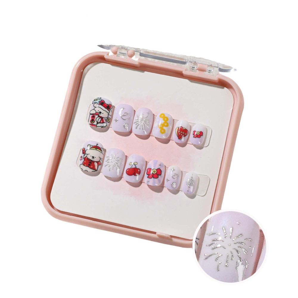 Bowknot Fireworks Kids Cartoon Fake Nails Gilded Cat Eyes Kids Fake Nail Extension  Student