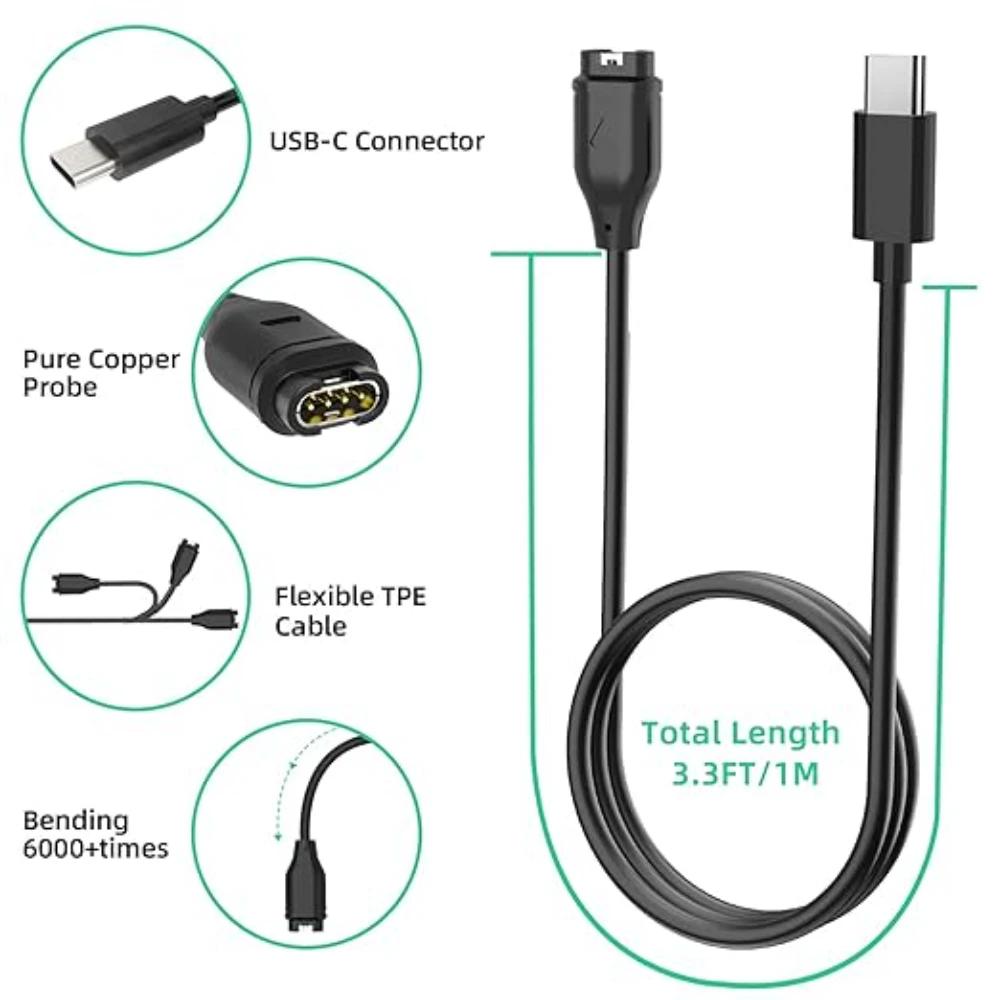 For Garmin Fenix 8  5X Plus 6   Pro7  Instinct E 1 2S Charger USB-C Charger Smartwatch Charger Cable Replacement Charger 3.3ft