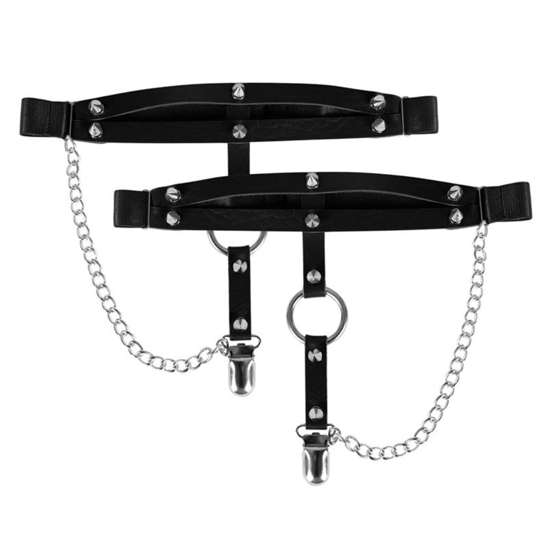 Girls Leg Clips Punk Leg Garter Belt Thigh Clipss Black Body Clips Festival Rave Body Clips with Dangle Chain Decor