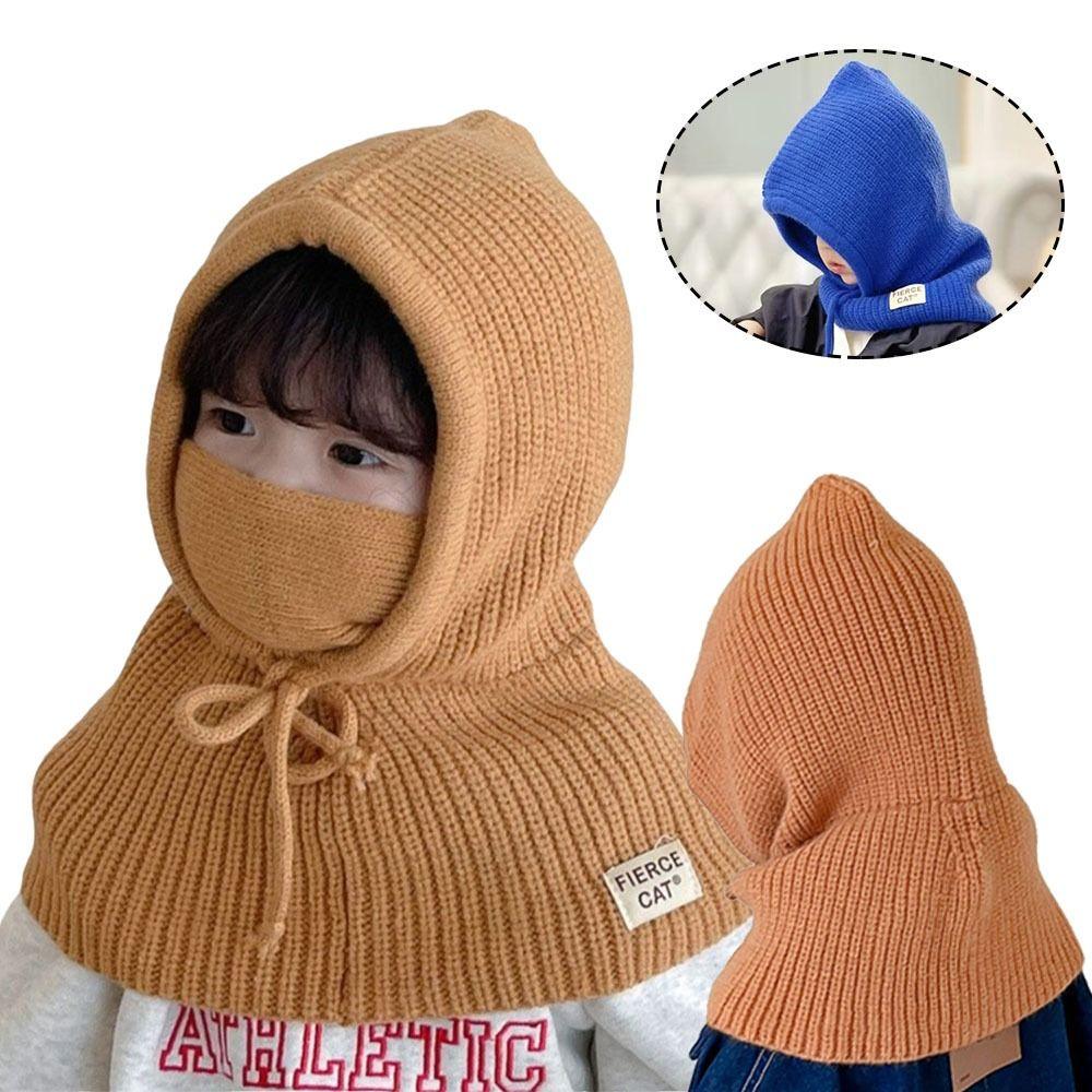 One-piece Baby Balaclava Hat Ears Neck Knitted Cap Fashion Scarf Mask Hats  Children