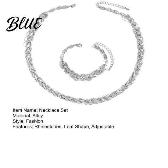 Necklace Bracelet Combo 2Pcs/Set Women Jewelry Set Leaves Shape Rhinestone