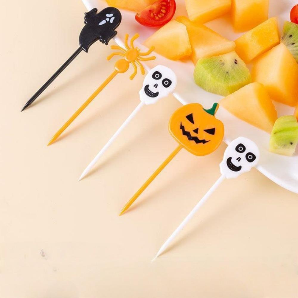 10pcs Halloween Plastic Toothpicks Cakes Fruit Skewers Fruit Forks Inserted Skewers Party Supplies Paper Cupcake Decorations