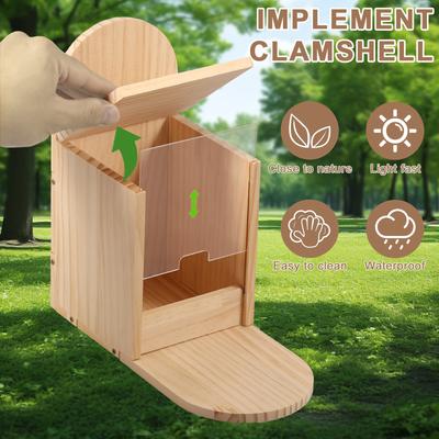 Outdoor Squirrel Feeder Hanging Wood Chipmunk Feeder Bird Squirrel Creative Pet Dining Table with Clear Window Garden Decoration