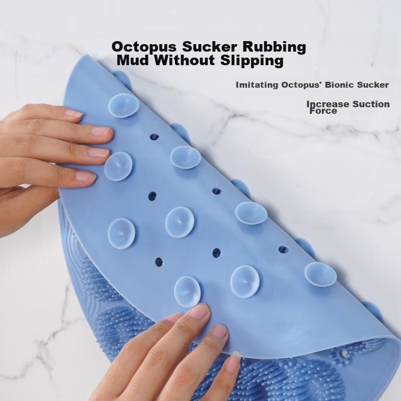 Bath Scrubber Wall-Mounted Back Scrubber Lazy Silicone Back Massager Self-Moisturizing Bath Brush Suction Cup Back Scrubber Foot Scrubber Sky Blue
