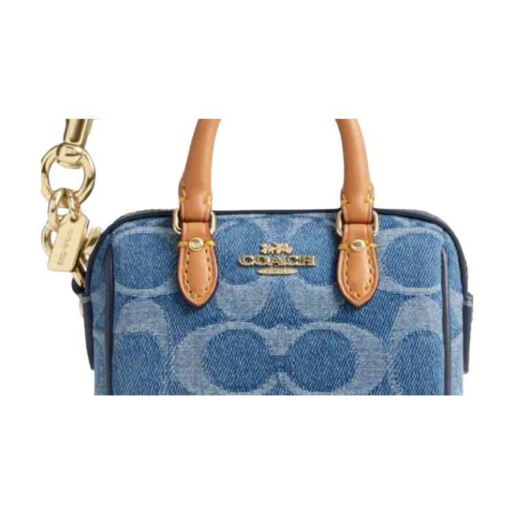 Coach Rowan 9 Logo Stoff und Leder Mini-Geldbörse Damen Geldbörse Indigo CDB20-IMTYV