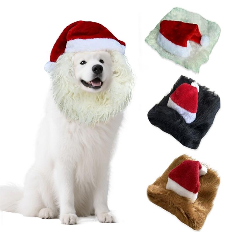 Dog Christmas Costume Lions Mane Wigs And Santa Hat For Holiday Parties Pet Dress Up
