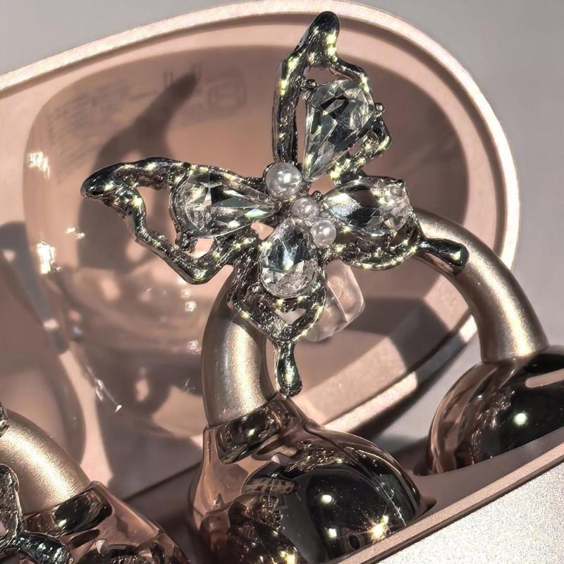Copper Alloy Earphone Clip With Dazzling Rhinestones Bows Detachable Universal Headphone Decoration