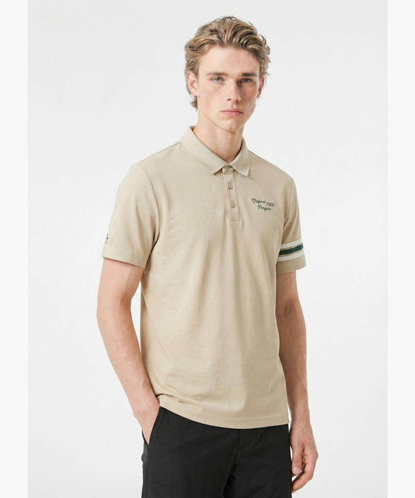 Penggwinbaimeonsingweeo Men'S Pique Short Sleeve Collared T-Shirt Beige Mr221Pts46