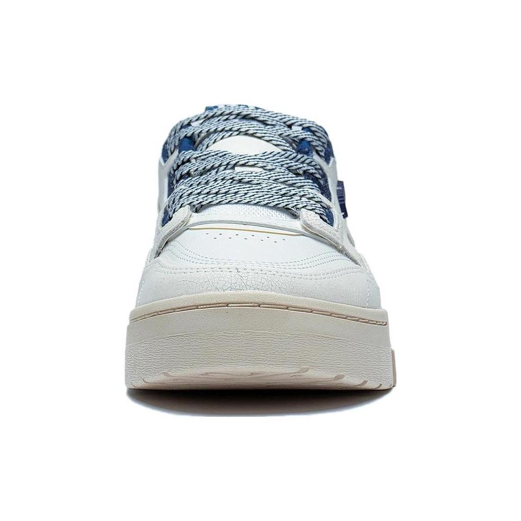 Li Ning 001 BTC Prm Synthetic Leather Abrasion Resistant Breathable Low top Skateboard Shoes Men's White Blue AGCT003-1