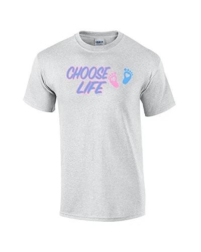 

Anti Abortion Tee Shirt Choose Life Baby Foot Prints Lightgrey S