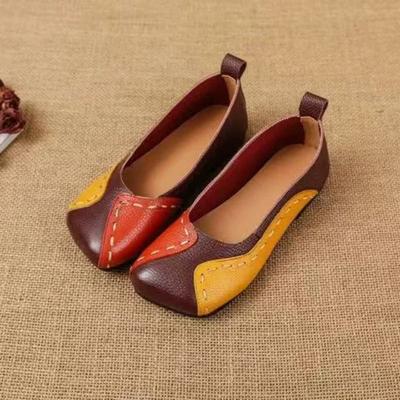 Chaussures simples en cuir à bouche peu profonde à semelle souple pour le printemps pour femmes, faites à la main rétro, chaussures pour femmes à fond plat avec assortiment de couleurs, chaussures pour mères