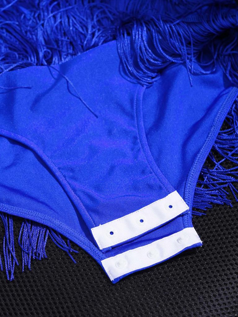 Mädchen Modernes Standardtanzkostüm Ärmellos Stufige Quasten Body Asymmetrisches Design Latein Salsa Tanzbekleidung