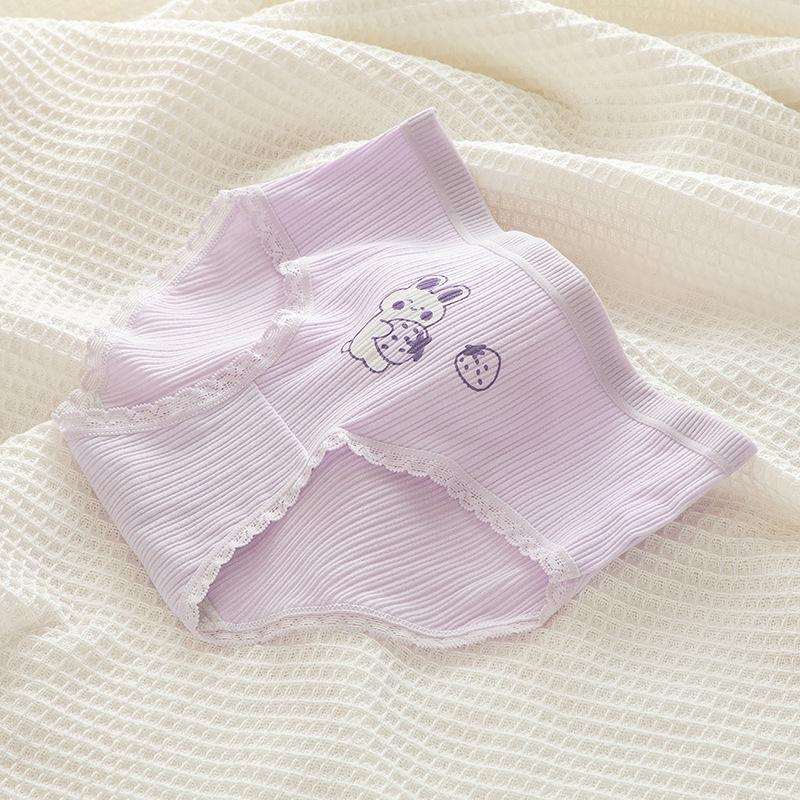 Class A Baby Cotton Purple Rabbit Cartoon Mid-Waist Hip-Hugging Briefs With Antibacterial Crotch for Girls M