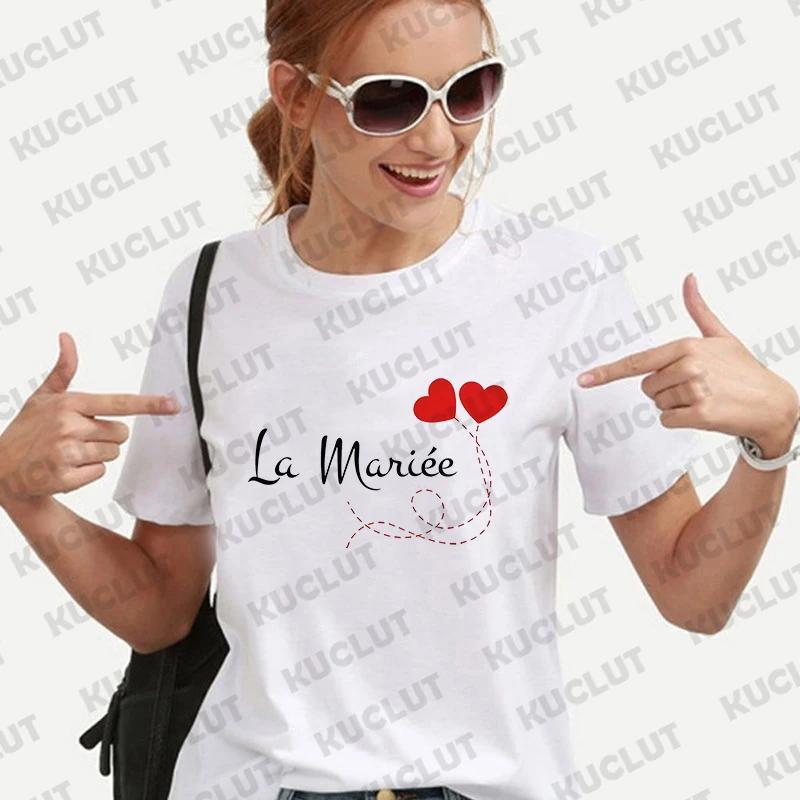 French Women Bridal Wedding Party T-shirt Team EVJF Tops Future Bride To Be Squad Bridesmaid Tees Bachelorette Hen Party Blouses