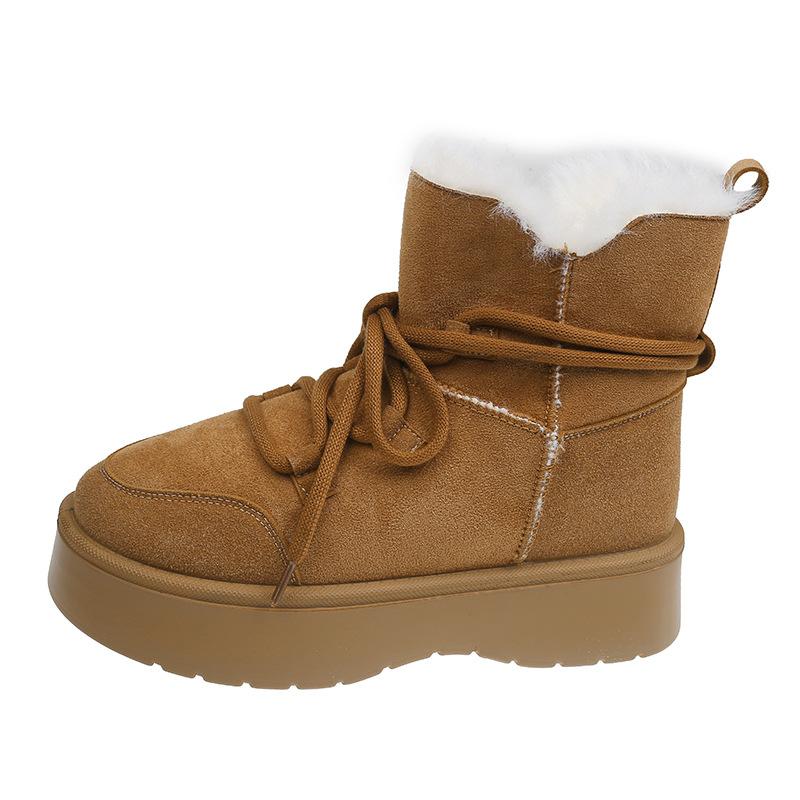 Women's one-step elastic thick sole winter fur one warm cold padded snow boots non-slip wear casual sports short cotton boots