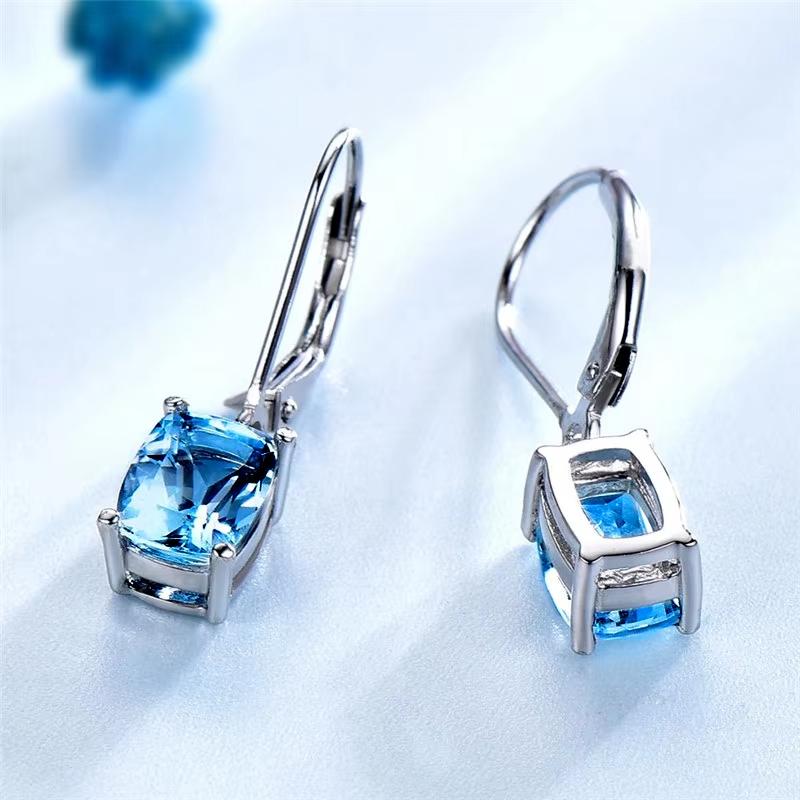 

Huajie Elegant Women s Sky Blue Square Zirconia Pendant Earrings Simple New Ear Clip Accessories Trendy небо синє кольору