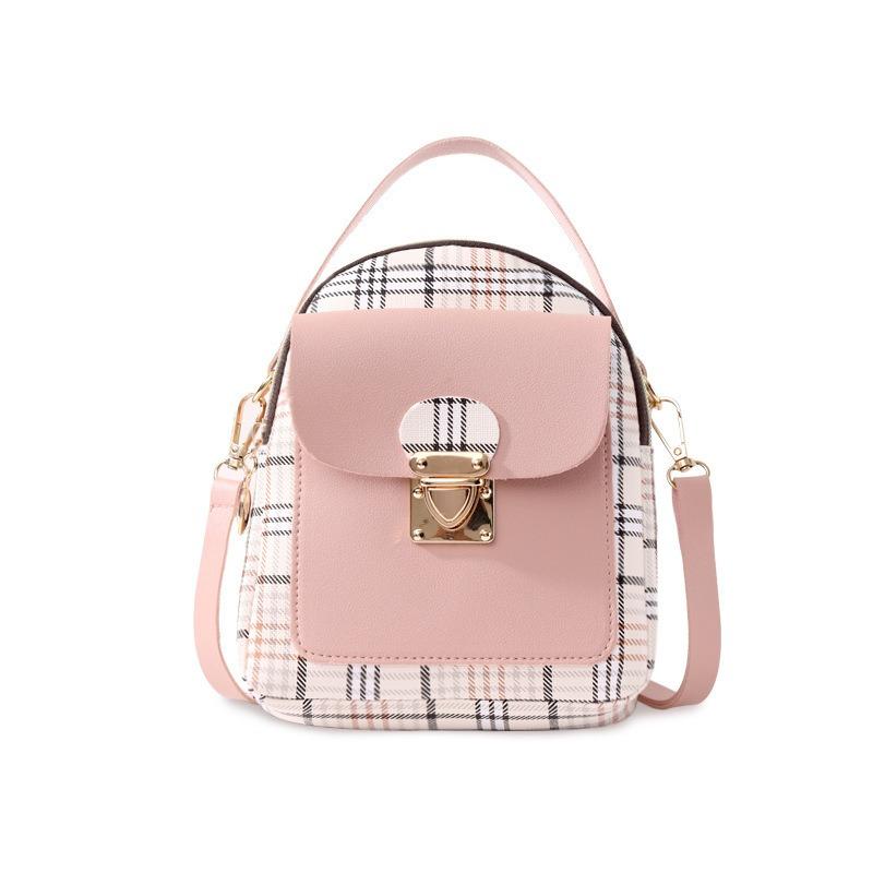 Women's backpack 20 new plaid contrasting color lock shoulder small backpack fashion casual mobile phone bag gift bag