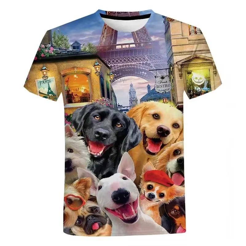 Full Print Animal Cat Dog Graphic T Shirts for Men In Funny Casual Tshirts Streetwear Mens Short Sleeve Round Neck Shirt