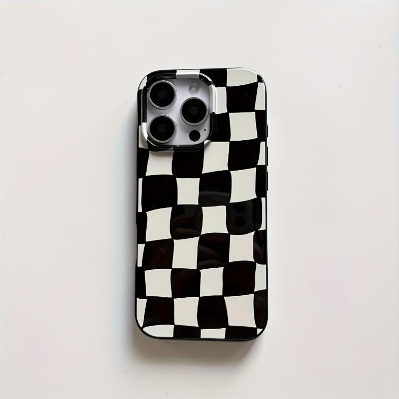 Black and White Checkered Large Hole Jelly Phone Case Suitable for iPhone 17 16 15 14 13 12 11 Pro/Max/Plus Anti Drop