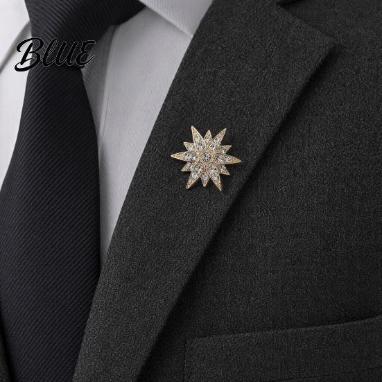 Alloy Lapel Pin 1/2Pcs Double-Layered Eight-Pointed Star with Rhinestones Thickened