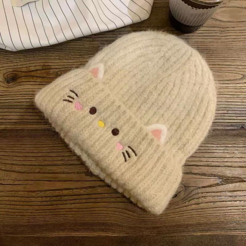 New cute kitten wool hat autumn and winter warm knitted hat women's winter thickened fashion versatile ear hat