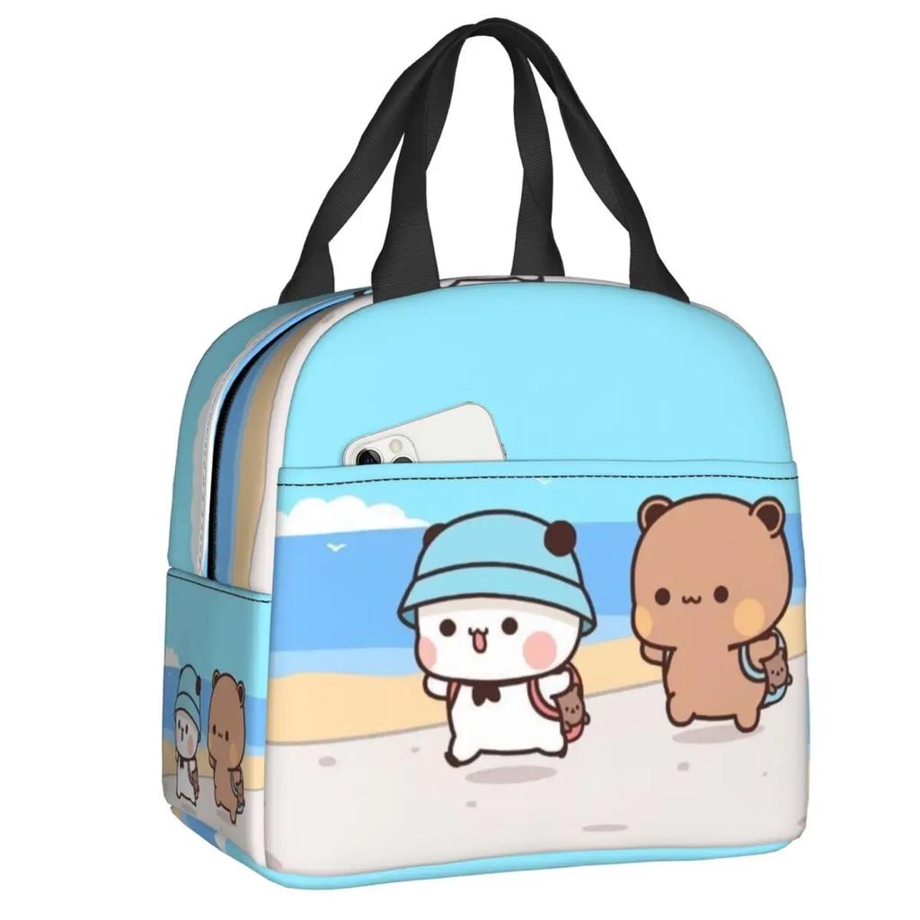Peach and Goma Insulated Lunch Bags for Work School Picnic Cartoon Mochi Cat Leakproof Cooler Thermal Lunch Box for Women Kids