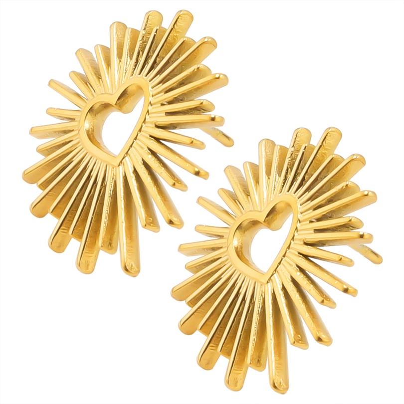 Fashion Ear Studs Gold Color Sun Heart Flower Stainless Steel Earrings For Women Men Accessories Ear Jewelry Fit DIY Rhinestone