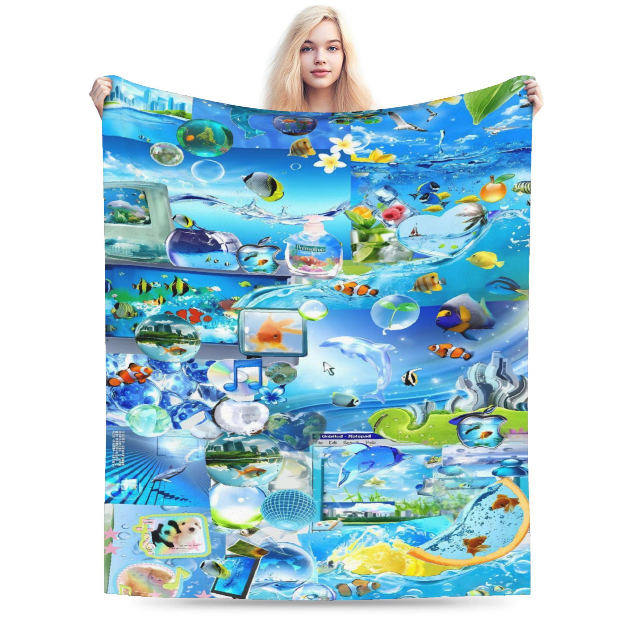 Frutiger Aero Graphic Blankets Super Warm Print Plush Throw Blanket For Outdoor Travel Office Flannel Bedspread Bed Cover 80x120cm(31x47inch)