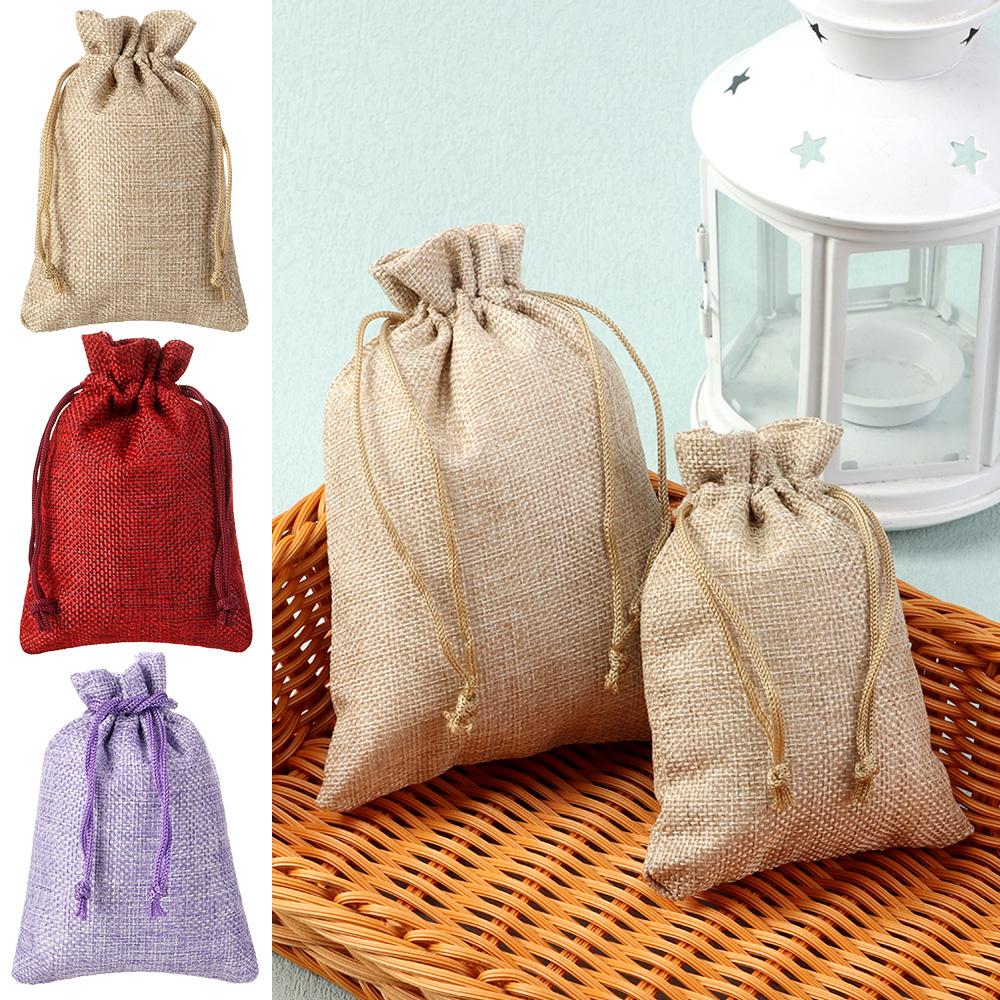 Leinen Hessian Jute Weihnachtsjute Geschenktaschen Süßigkeiten-Organizer Hochzeitsgast Geschenke Kordelzugbeutel